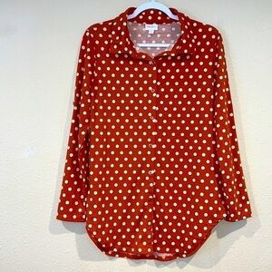 Lularoe women’s orange polka dot Fall Autumn button down shirt top size Small
